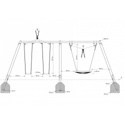 Balançoires combinées en bois / métal avec nacelle, 2,60 m