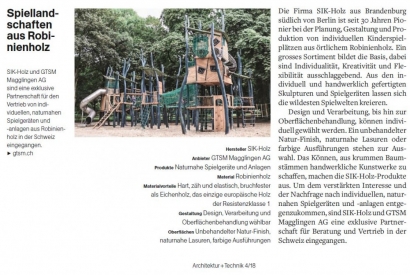 Spiellandschaften aus Robinienholz - GTSM Artikel in Architektur+Technik 04/18